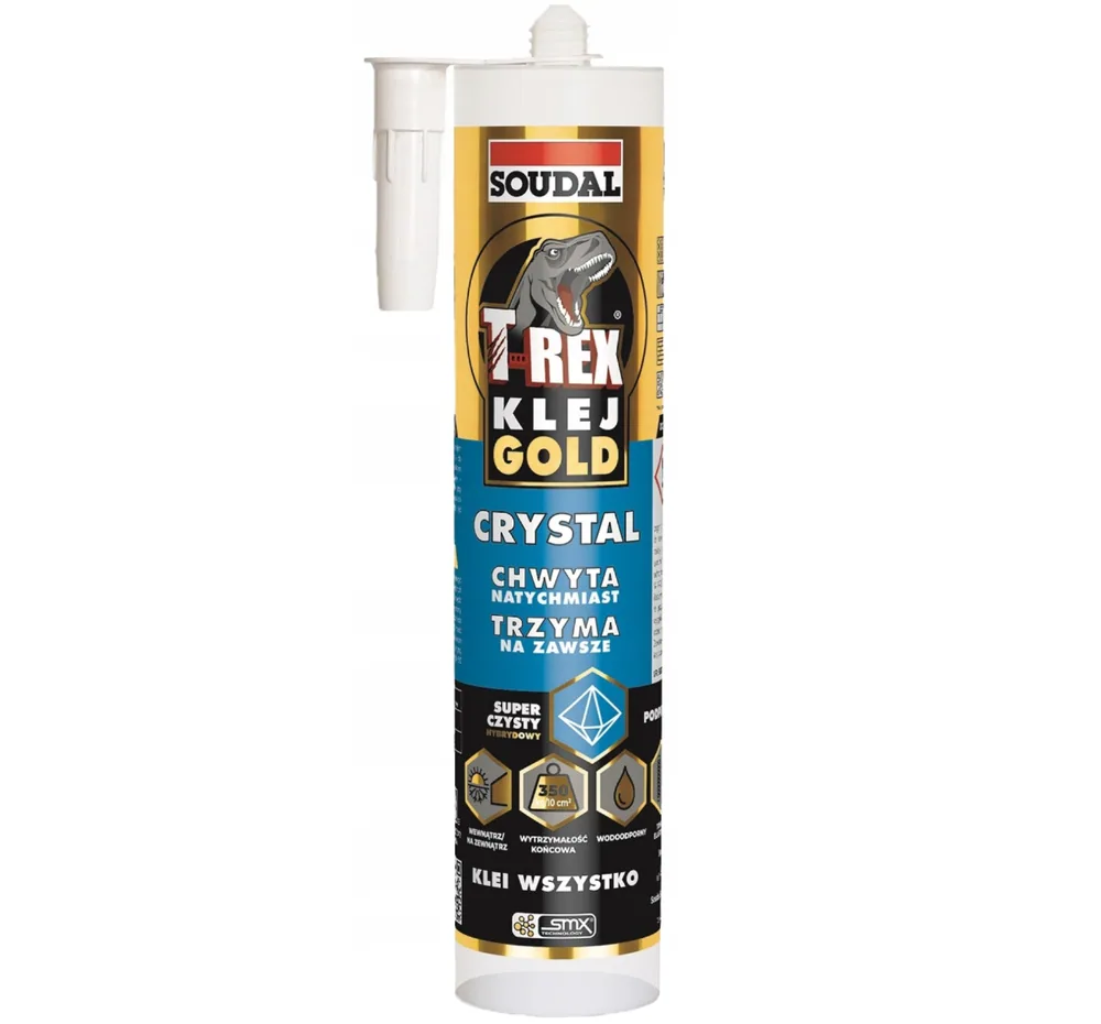 SOUDAL T-REX GOLD CRYSTAL hybrydowy PRZEZROCZYSTY klej montażowy